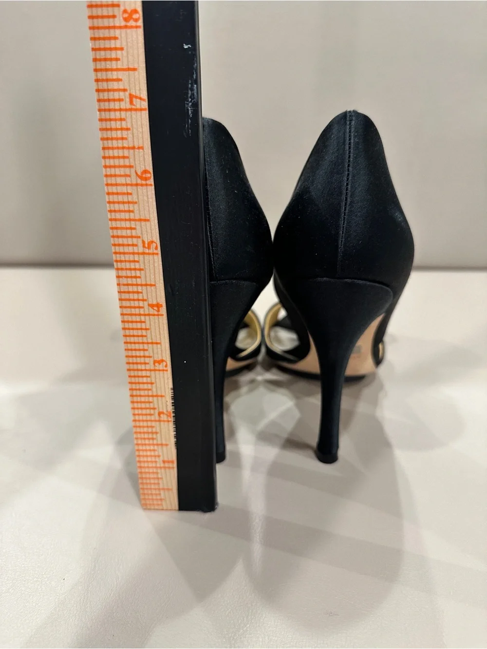Badgley Mischka Black Satin Peep-Toe Pumps with Flower Accent - Picture 5 of 8